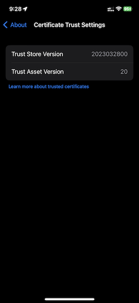 Trust Store Version iOS 16.5