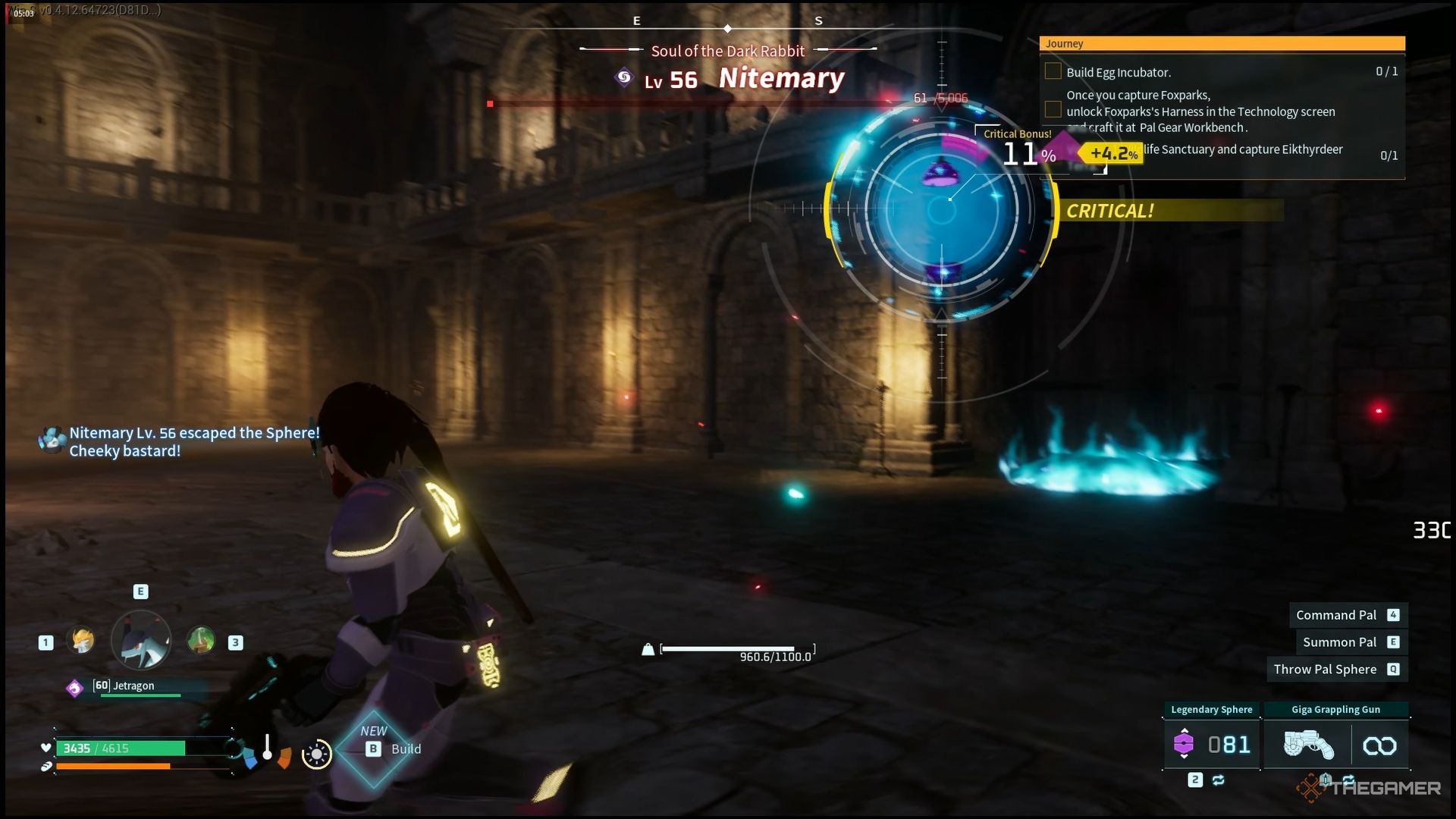 Player attempting to capture Alpha Boss Nitemary in Palworld