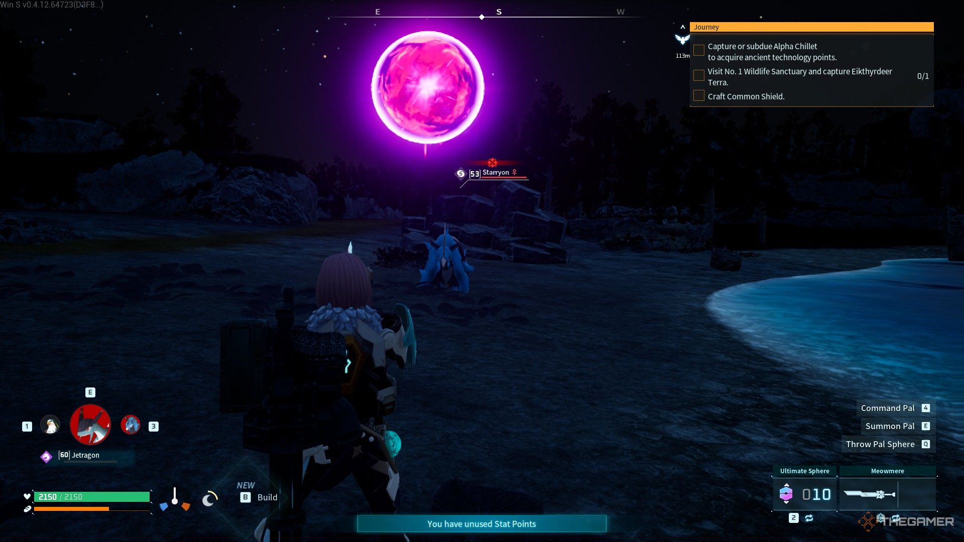Starryon attacking a player with a Dark Ball in Palworld.