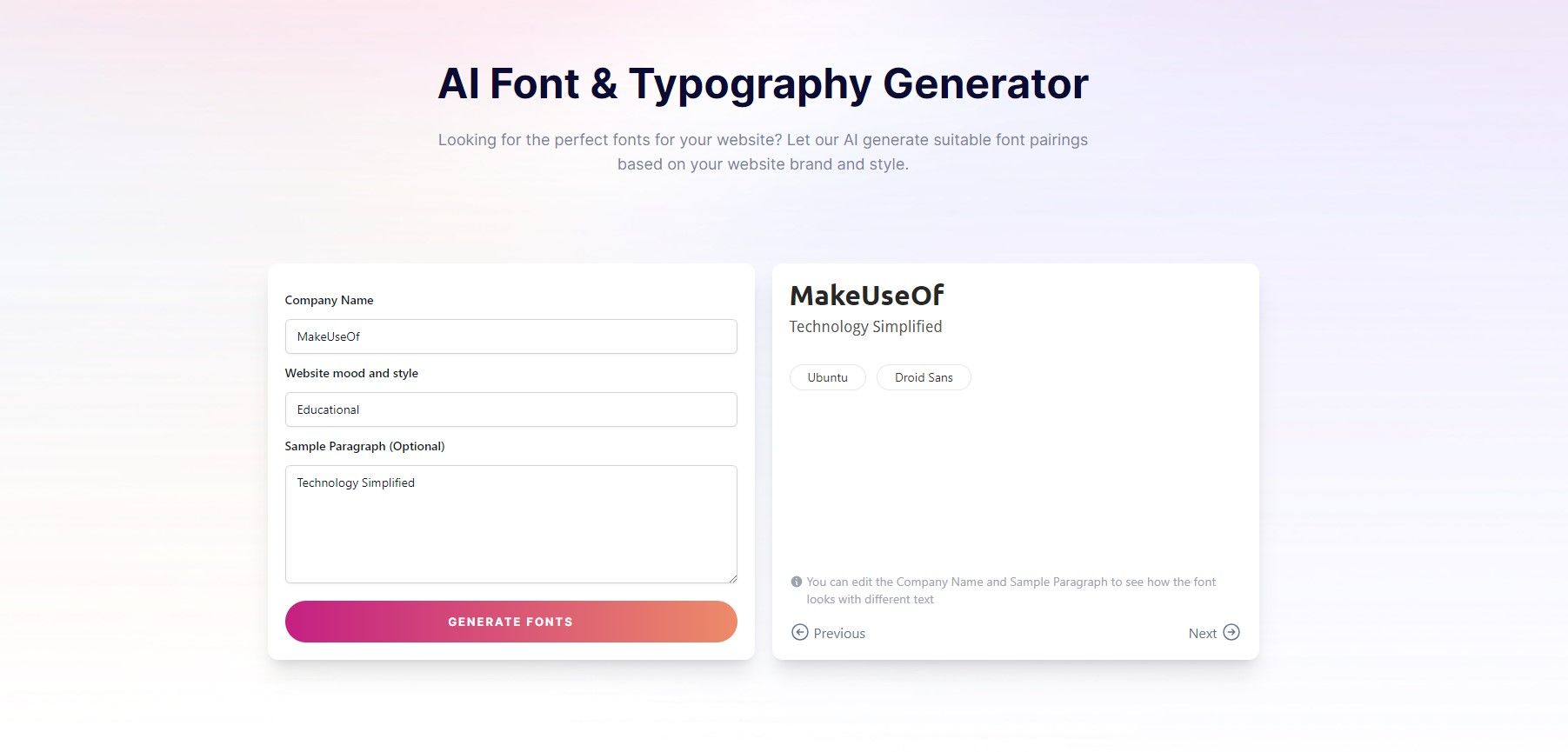 Font and Typography Pairing with PageGPT