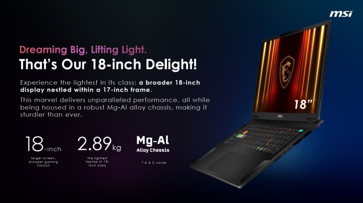 MSI Stealth 18 HX presentation slide