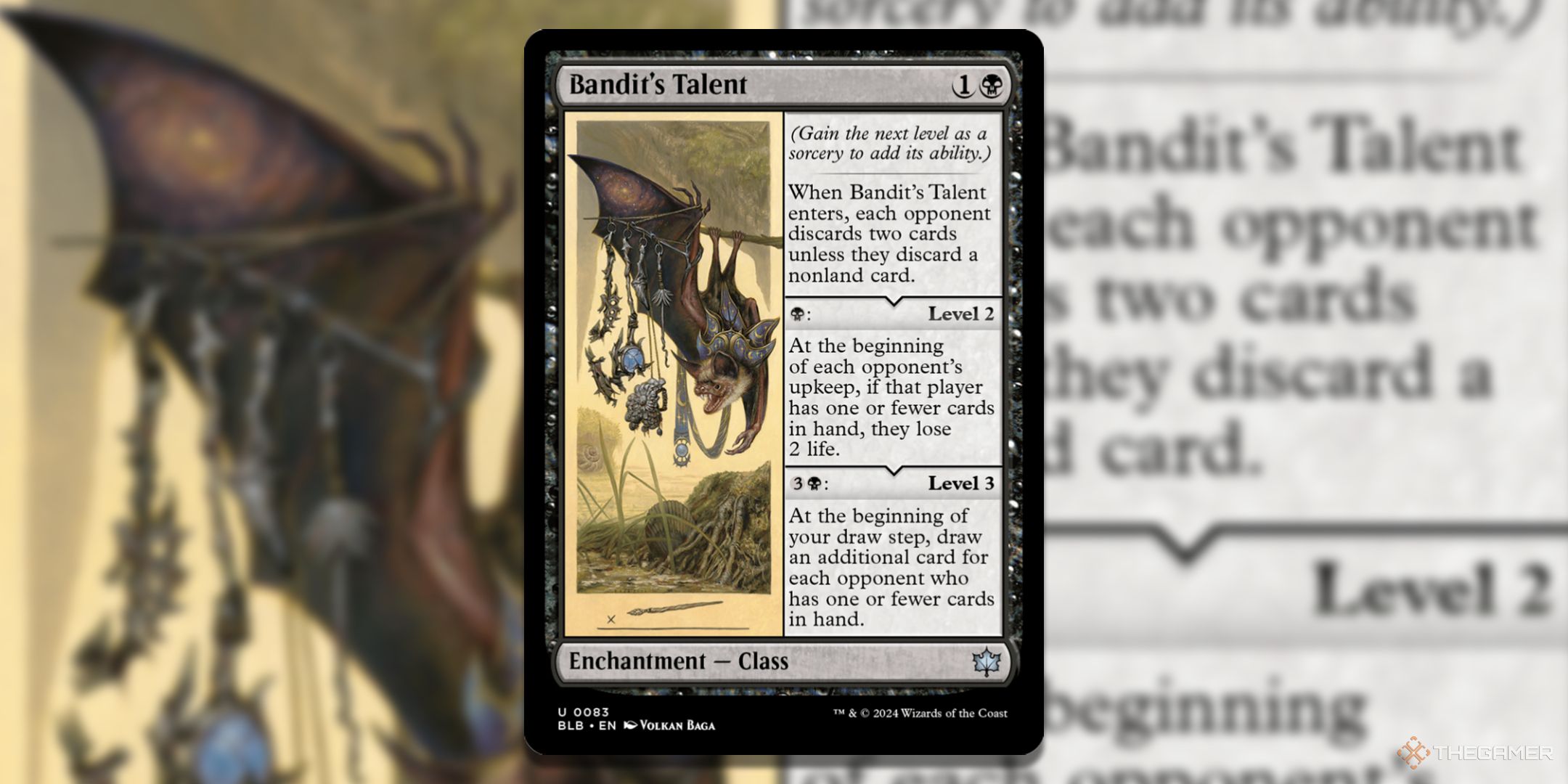 MTG Bandit's Talent card with art in the background.