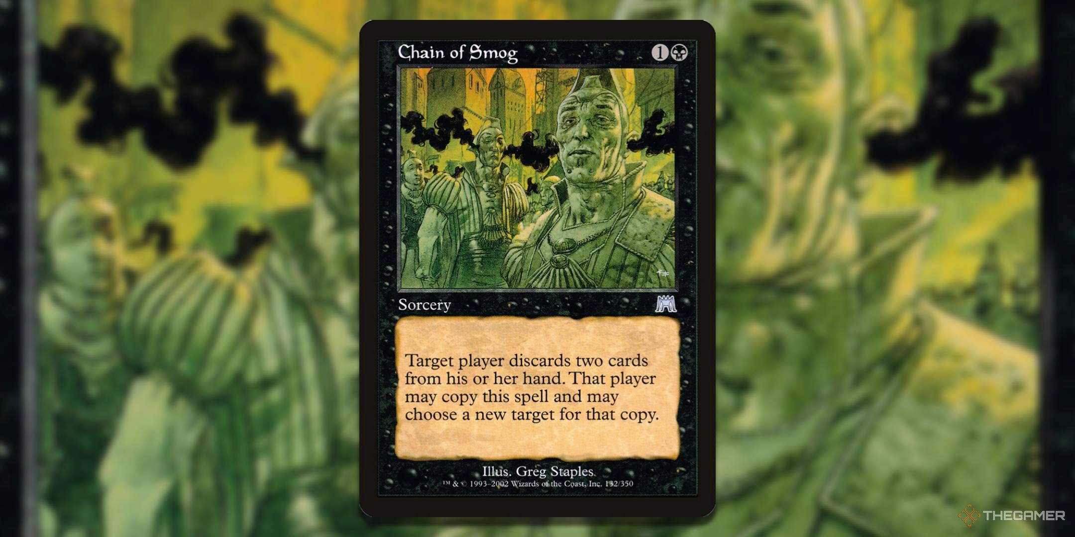 MTG Chain of Smog card with art in the background.