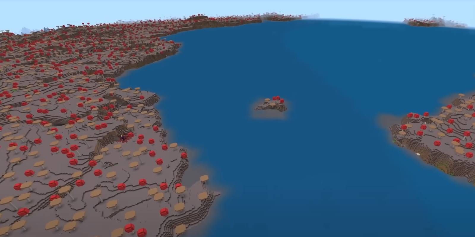 Minecraft Mooshroom Island biome from 'Mushroom Madness' 1.20 Bedrock world seed
