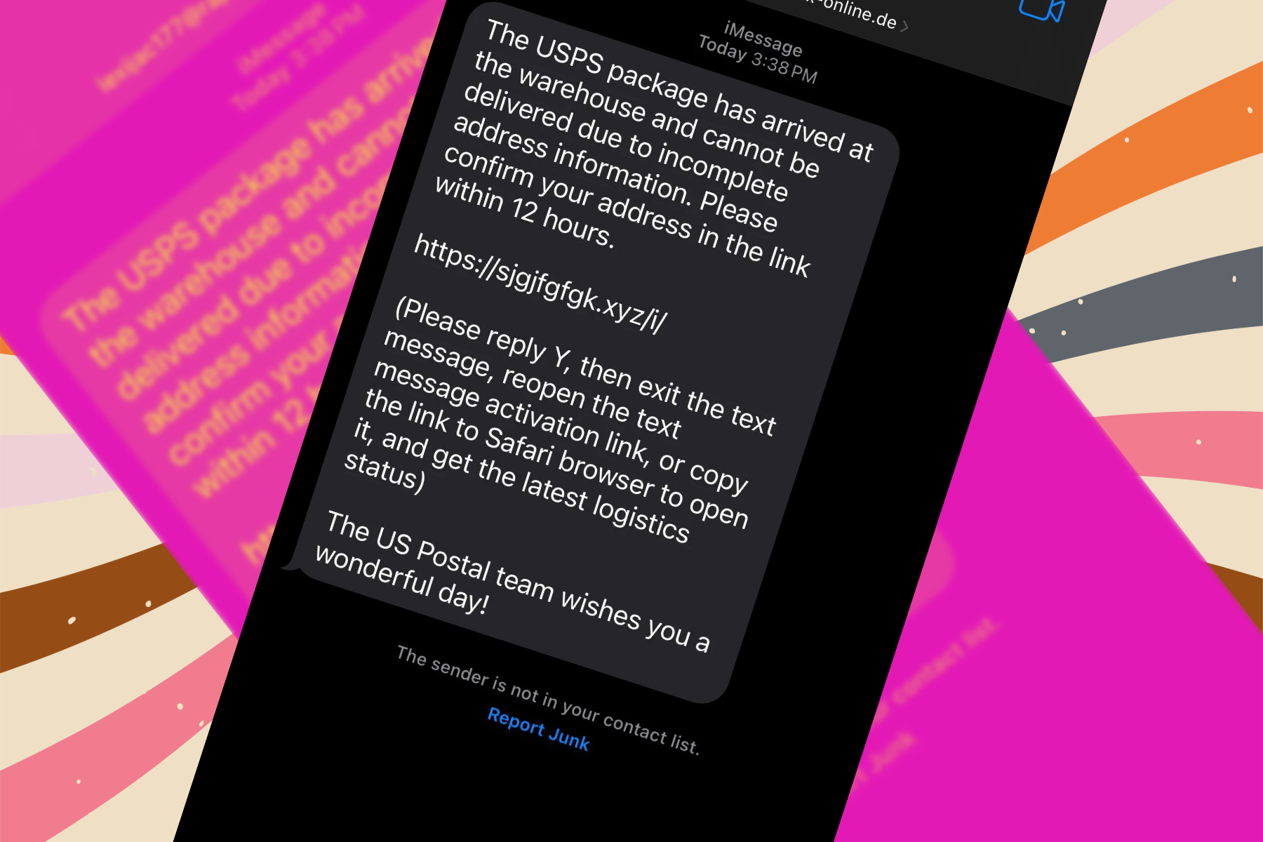 Another example of a phishing text sent via iMessage.