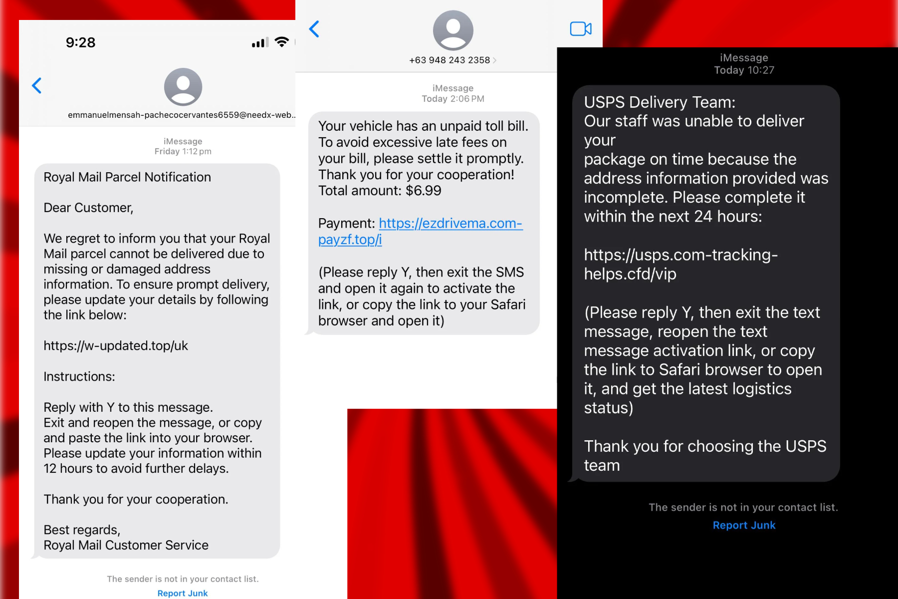 Another sample of a phishing text sent via iMessage.