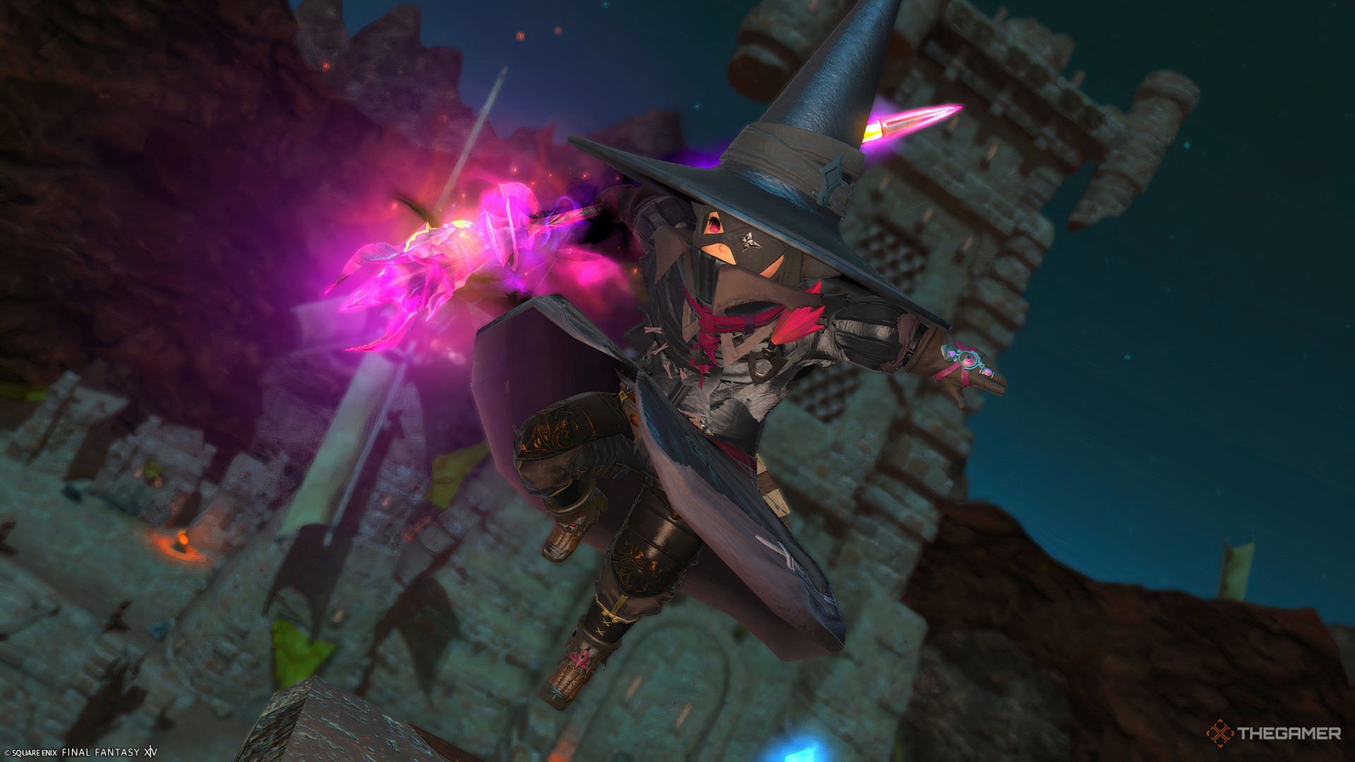 Black Mage leaping from a building in Final Fantasy 14