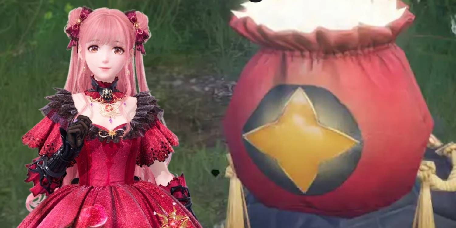 Infinity Nikki main character with Greedy Pouch enemy who drops more Bling