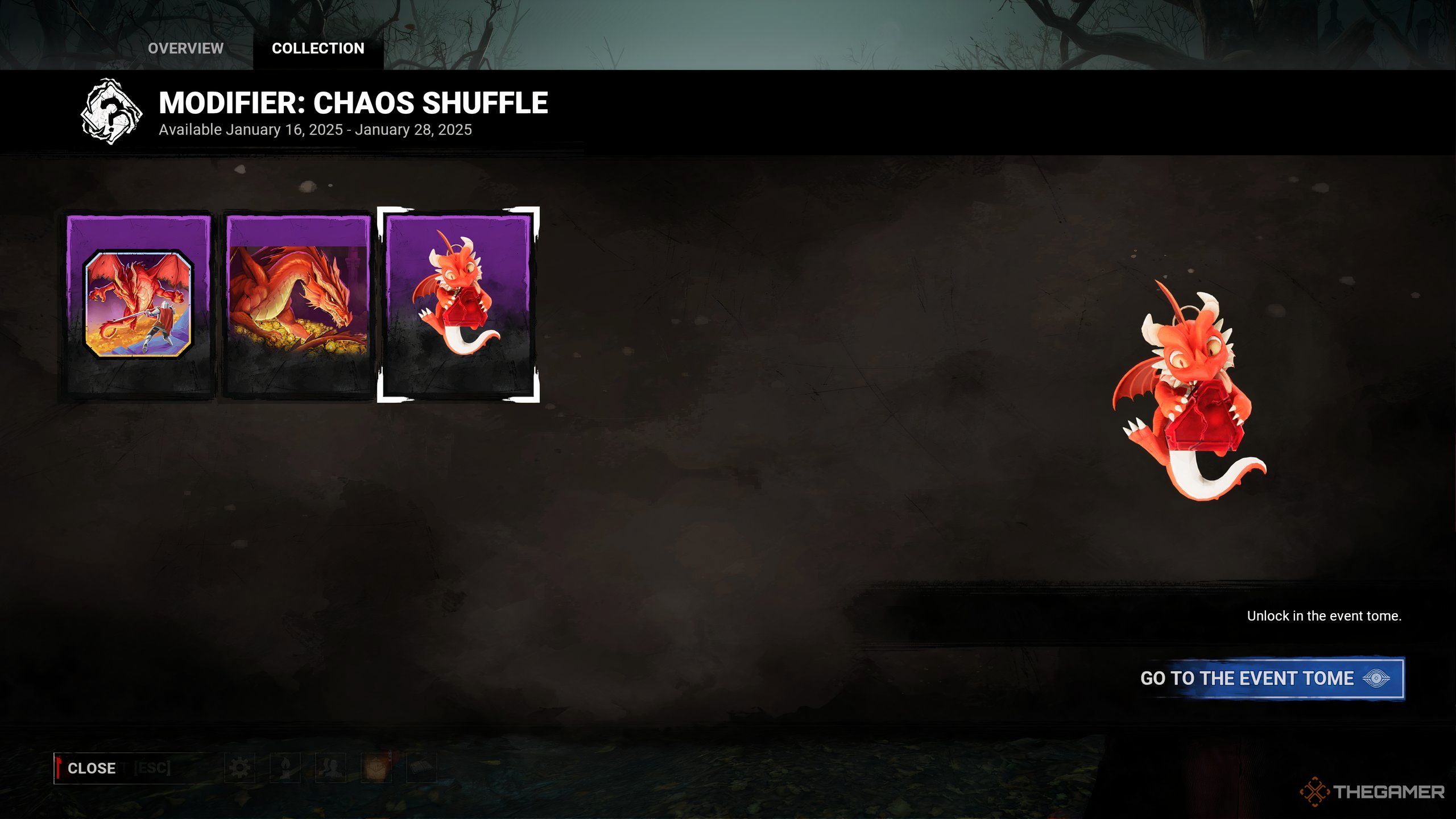 Rewards from the Dungeons and Dragons Chaos Shuffle Event Tome in Dead by Daylight, featuring The Cuddly Dragon Charm.