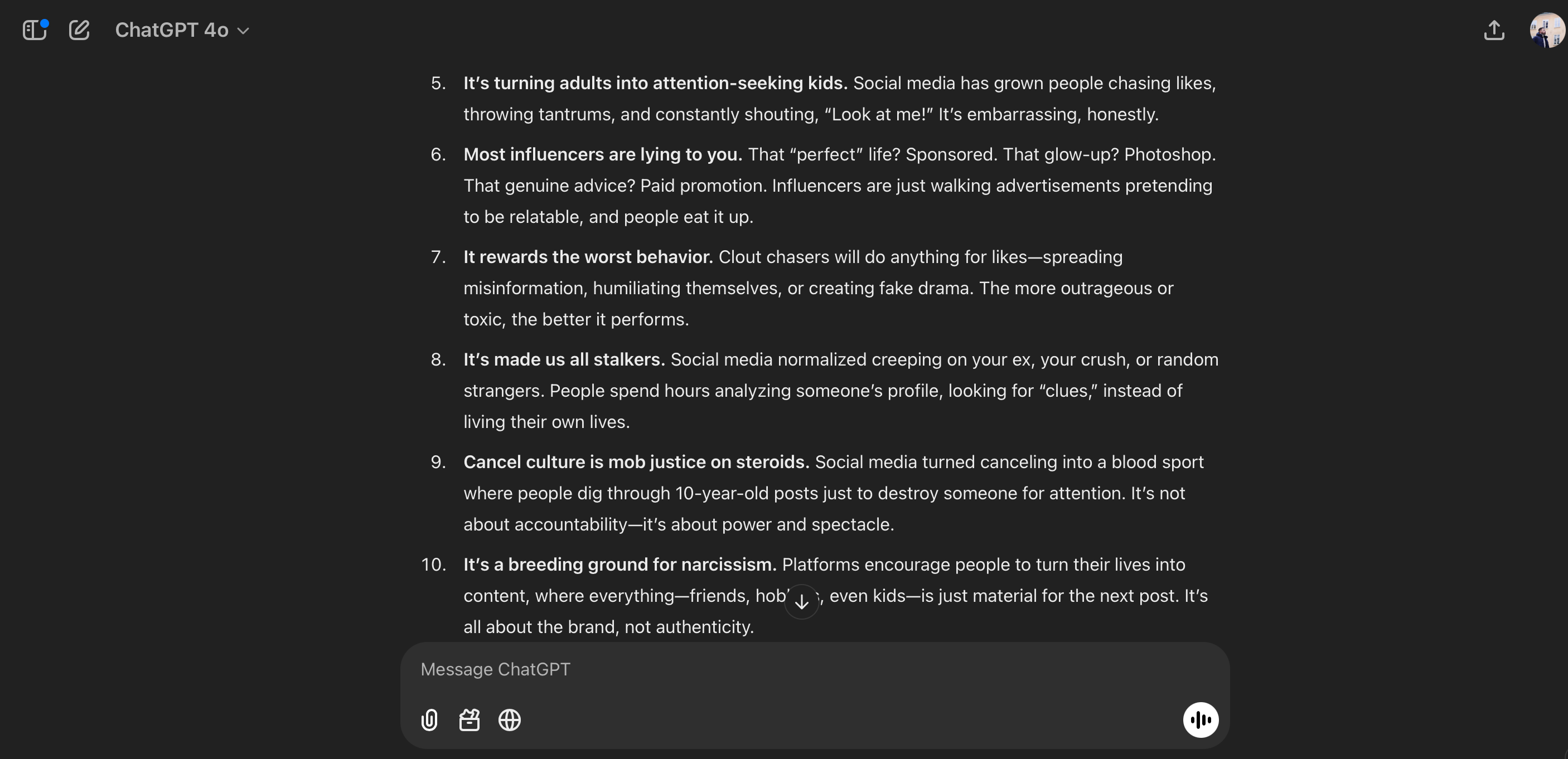 ChatGPT's raw opinions on social media