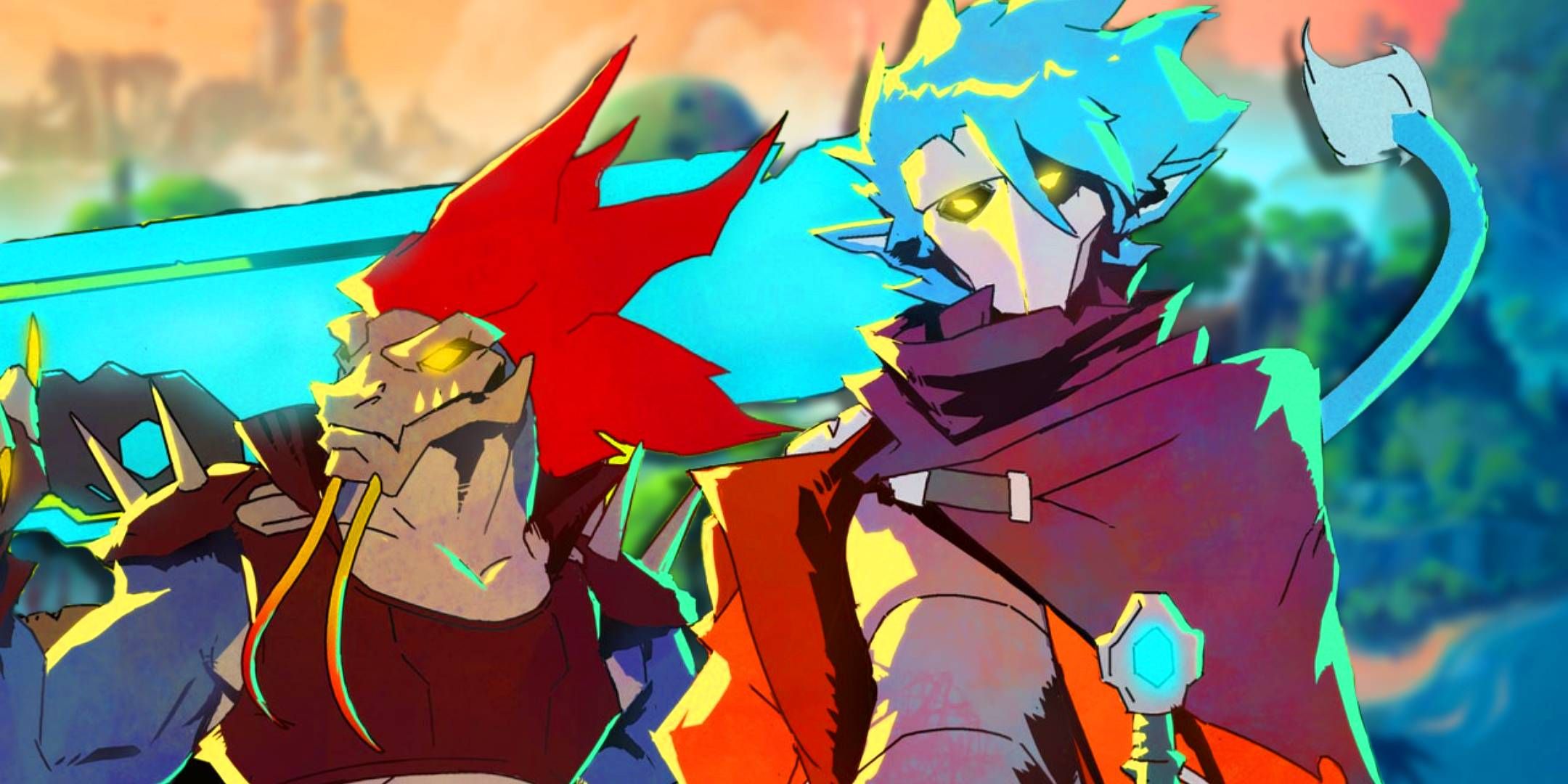 Two characters from Hyper Light Breaker standing next to each other.