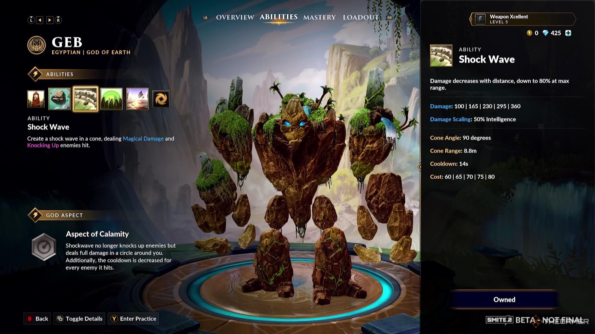 The Shock Wave ability description for Geb in Smite 2.