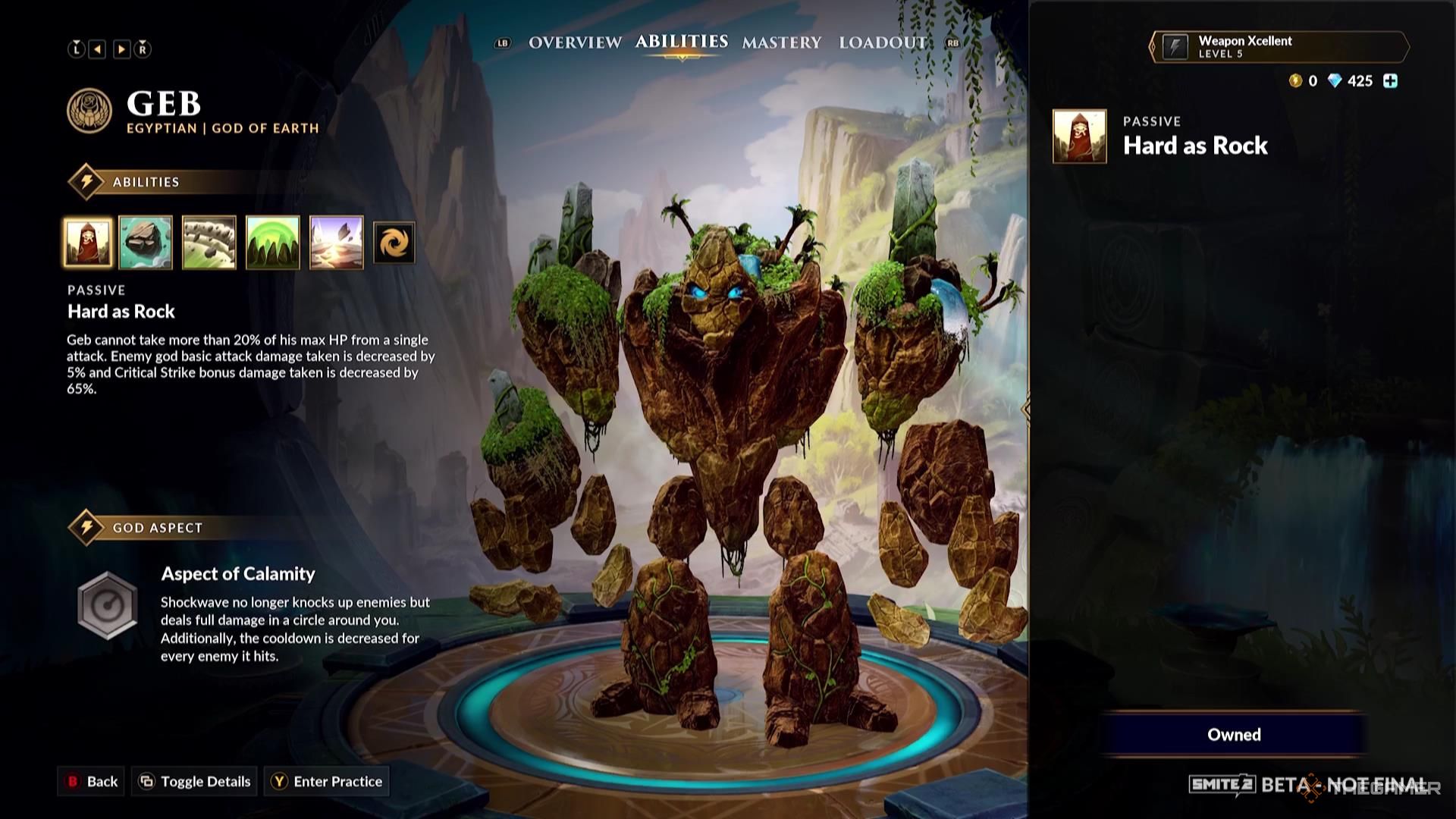 The Hard As Rock ability description for Geb in Smite 2.