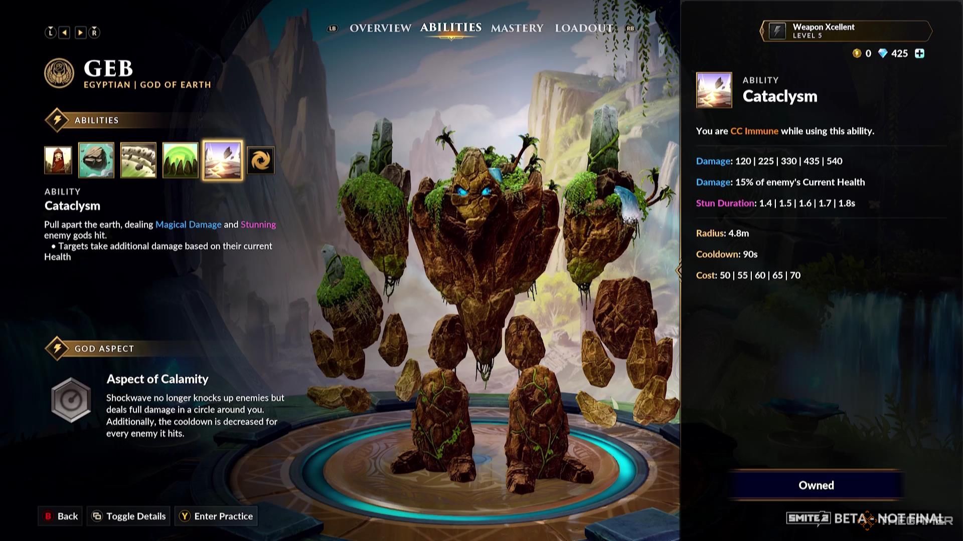 The Cataclysm ability description for Geb in Smite 2.