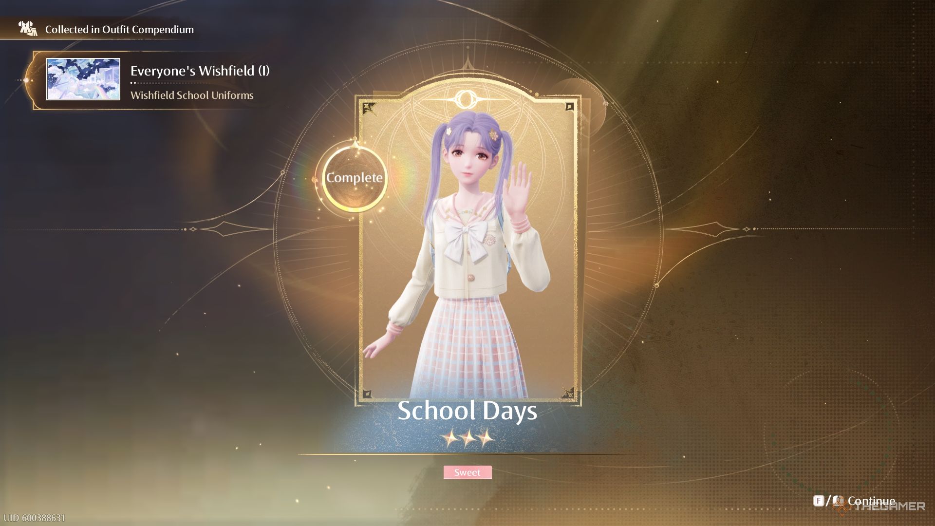 School Days outfit collection screen.