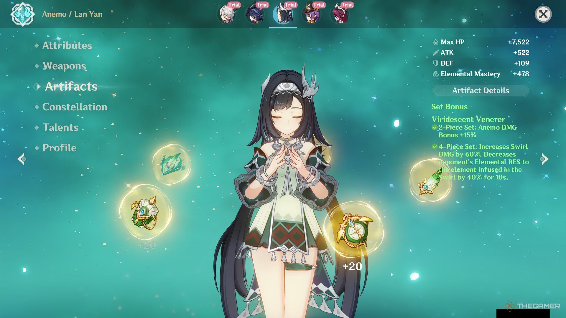 Lan Yan Artifact display in Genshin Impact.