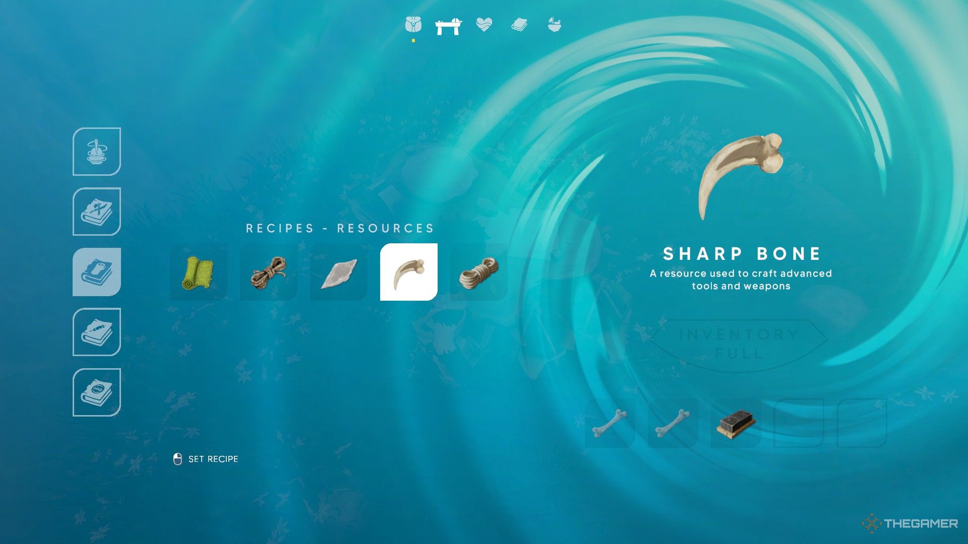 Sharp Bone is showcased in the crafting menu in Aloft.