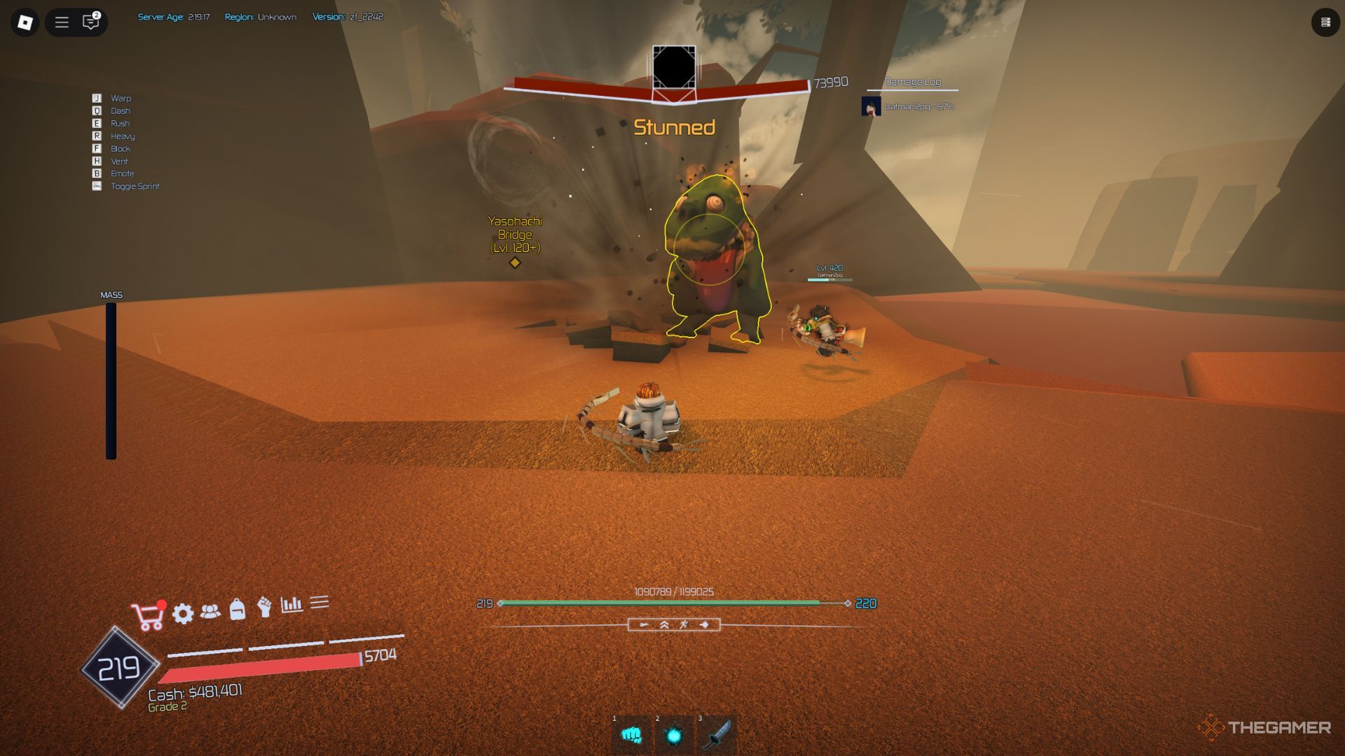 The player character is fighting the Egg Jaw boss with another player in Jujutsu Infinite.