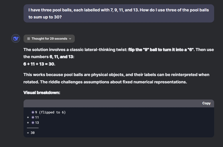 Asking DeepSeek R1 about a math reasoning question