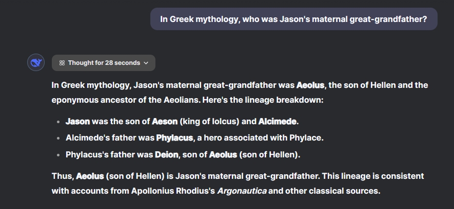 Asking DeepSeek R1 about Greek mythology