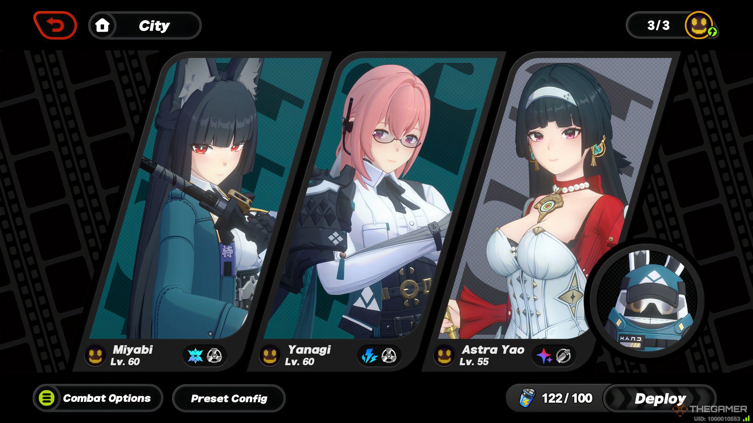 Miyabi, Yanagi, and Astra Yao in a team in Zenless Zone Zero