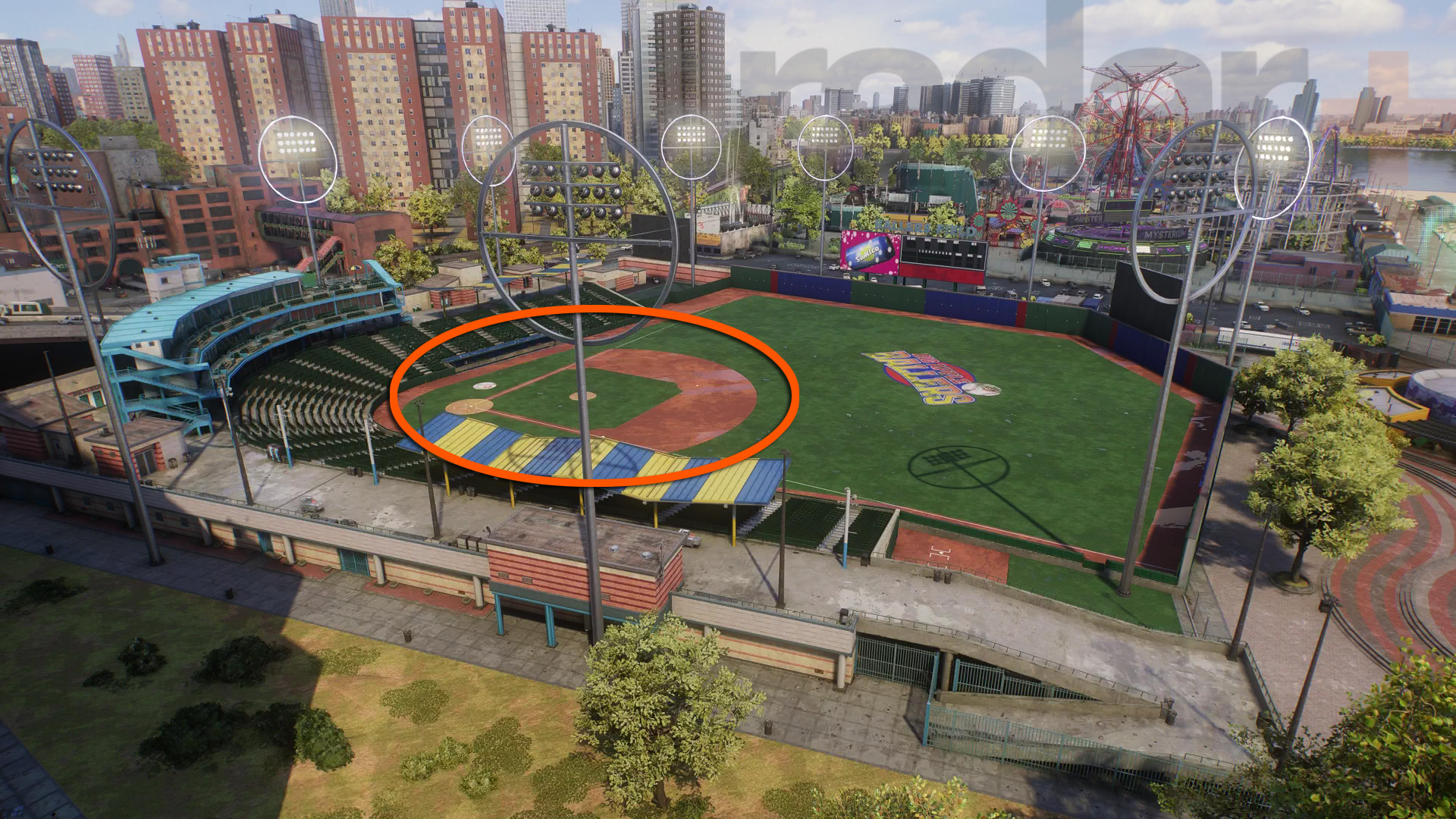 Location of Big Apple Ballers Stadium for Round the Bases in Spider-Man 2