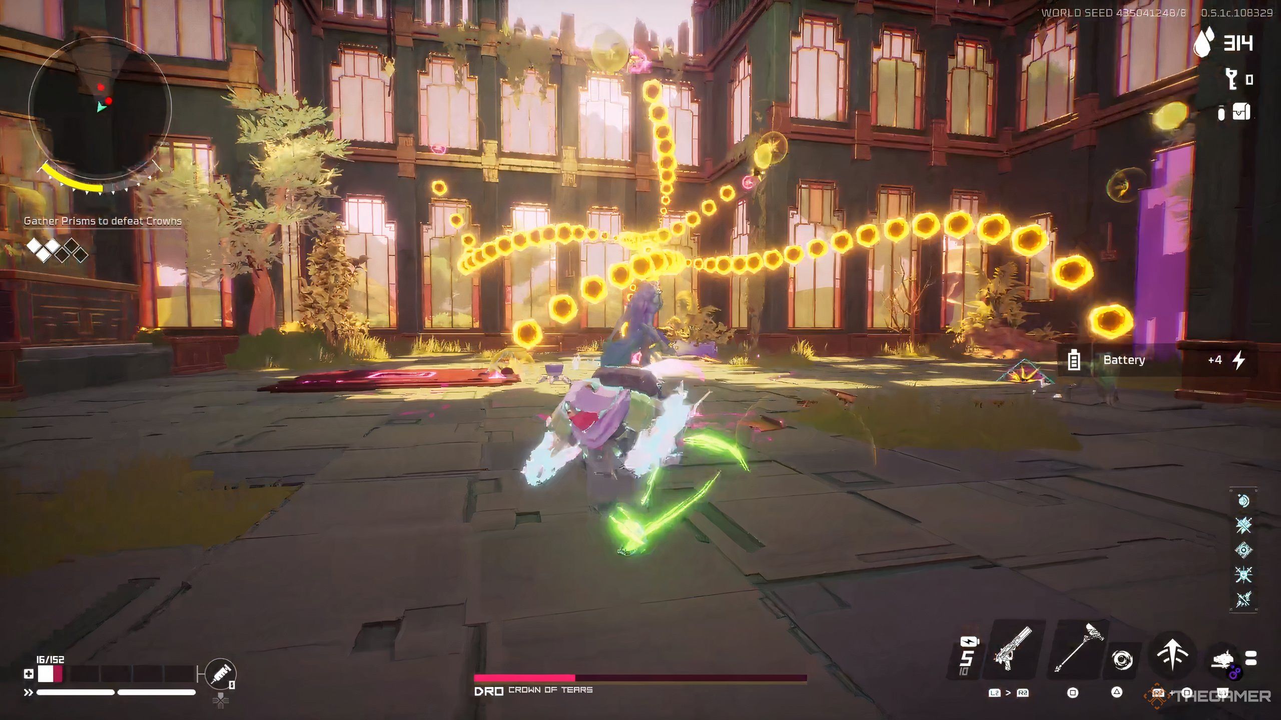 Dro executes a projectile-fire based attack in Hyper Light Breaker.