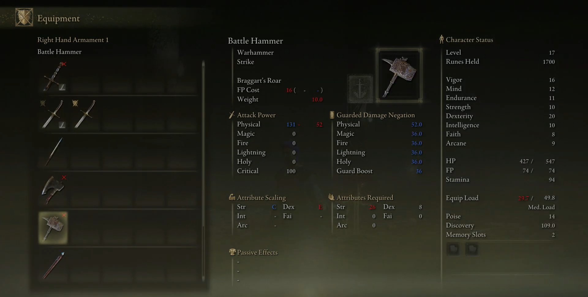 Battle Hammer stats elden ring