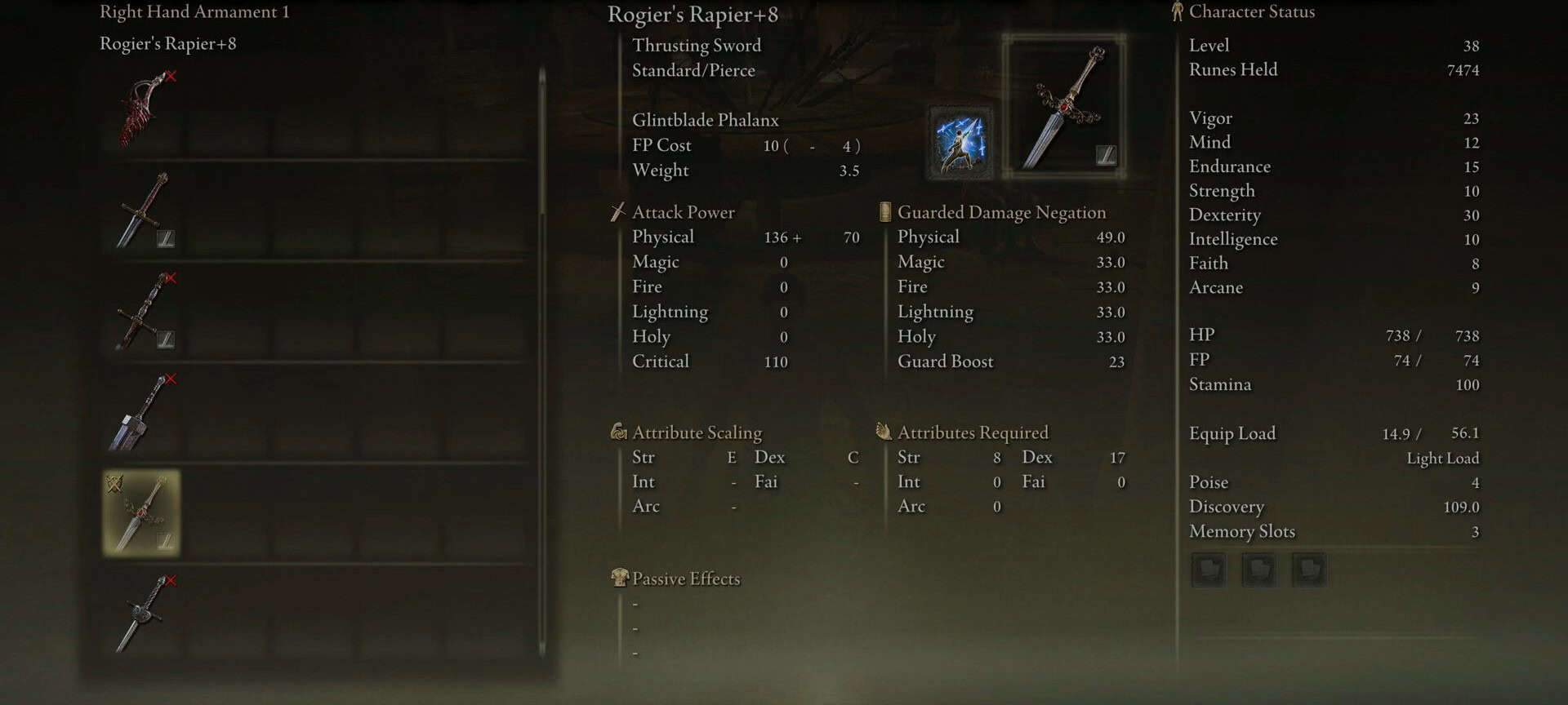 Stats for Rogier's Rapier