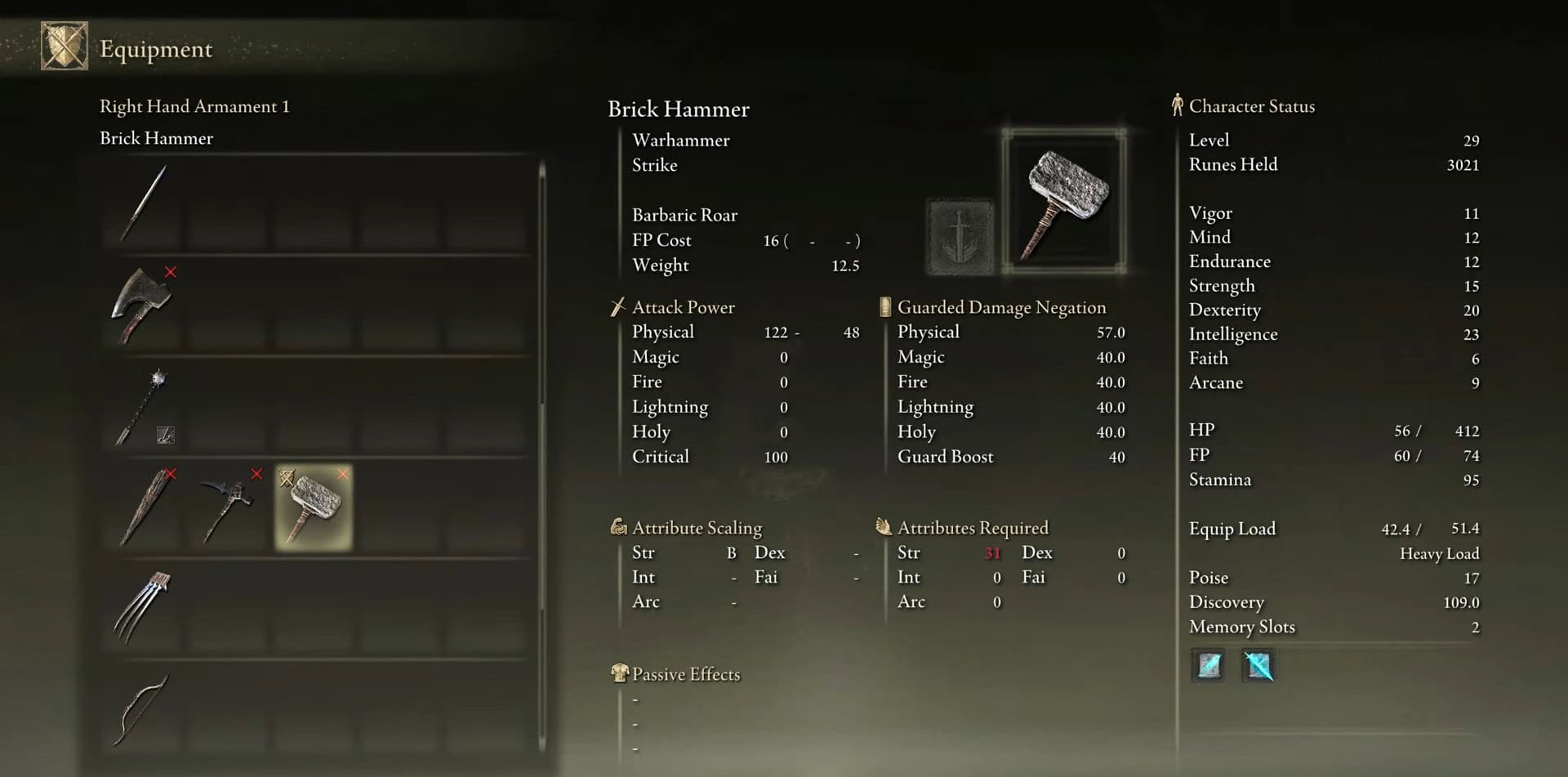 Brick Hammer Stats in Elden Ring