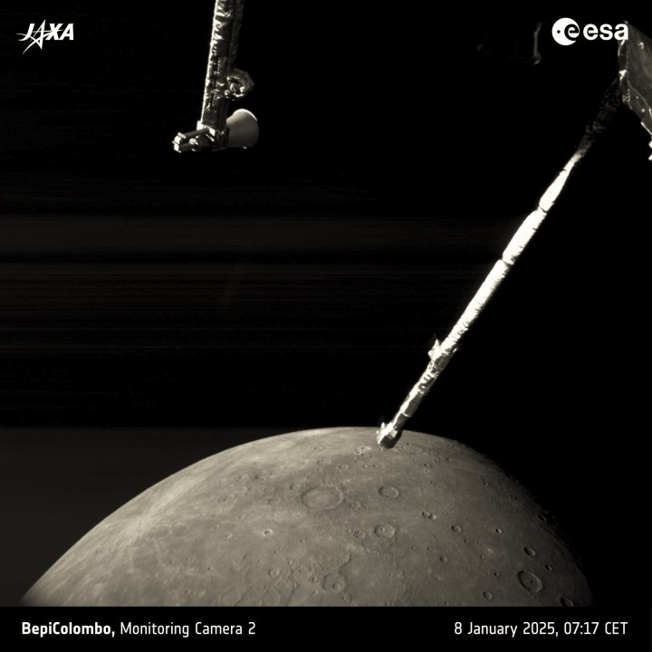 Image from the BepiColombo mission during its sixth flyby of Mercury on January 8, 2025.