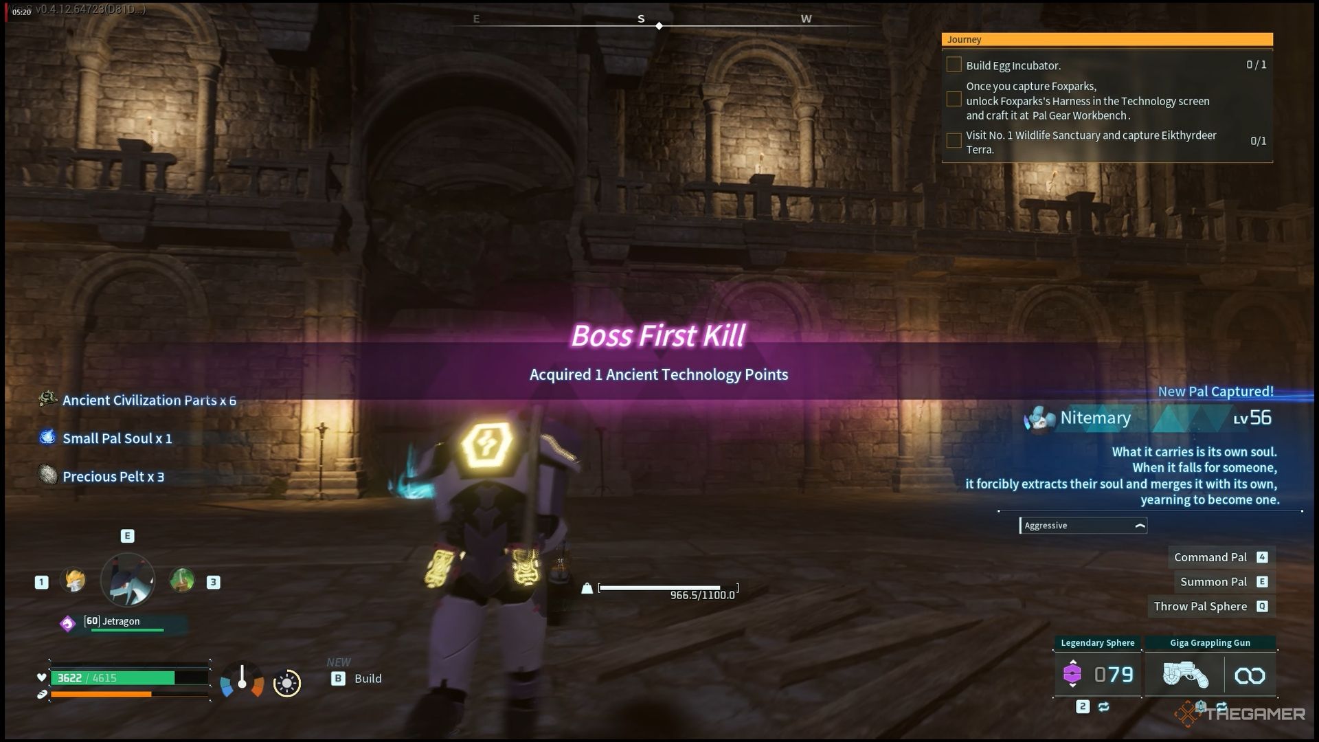 Player defeating Alpha Boss Nitemary and claiming rewards in Palworld