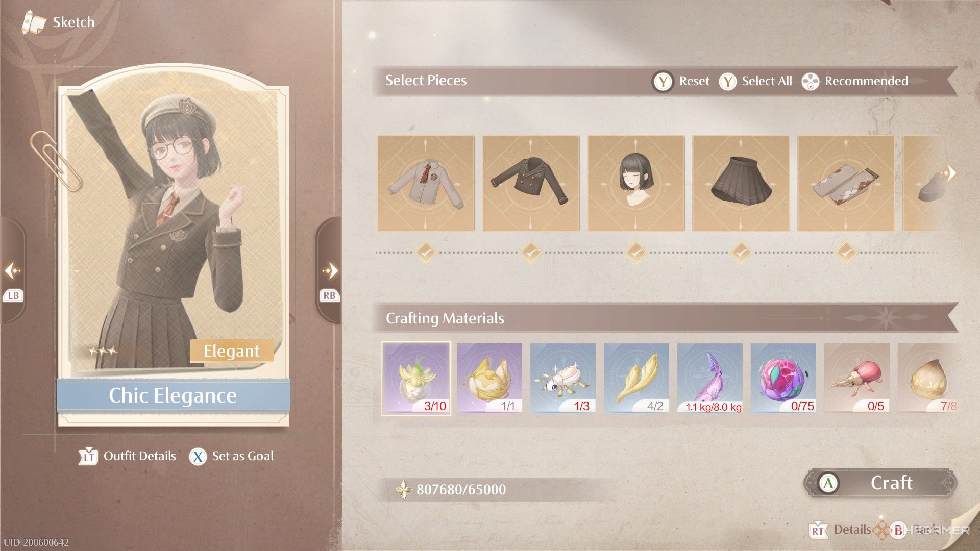 The outfit sketch for Chic Elegance is displayed in Infinity Nikki.