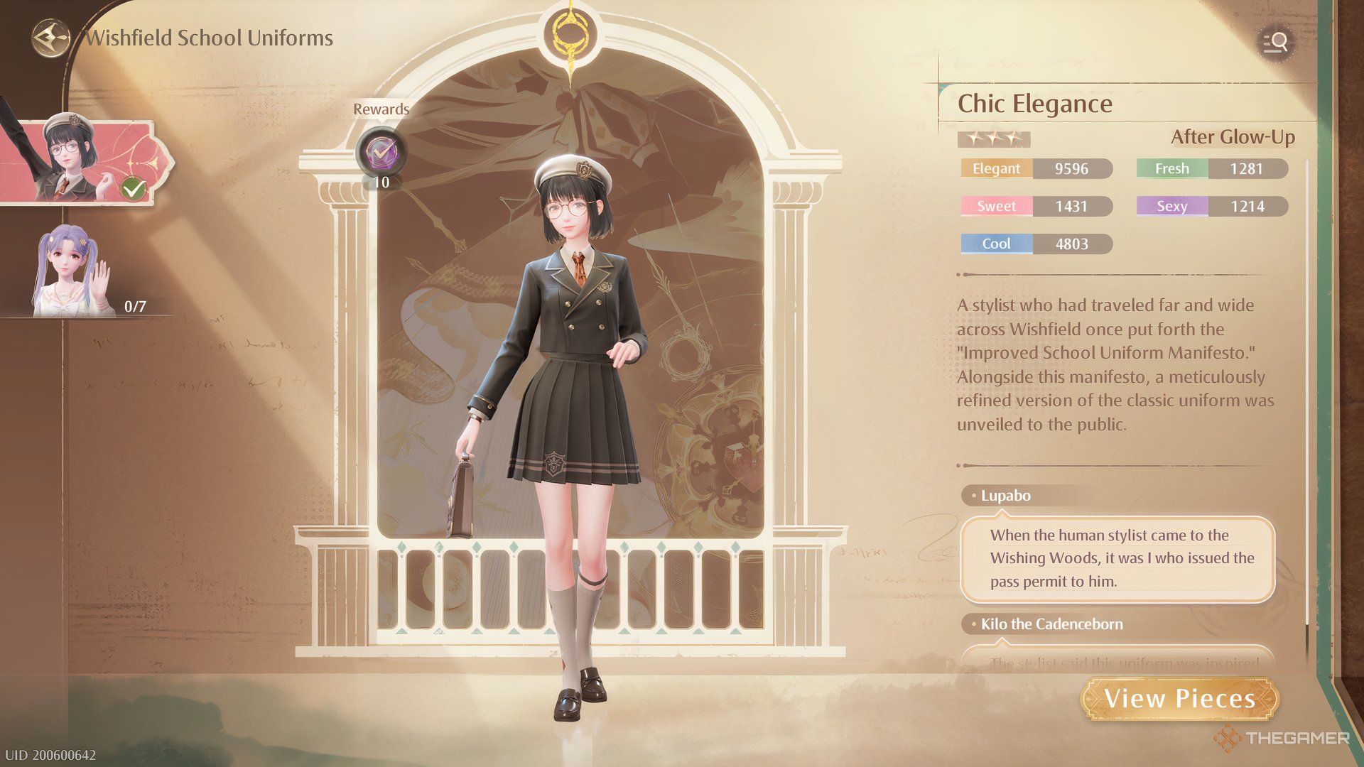 The Chic Elegance Outfit is displayed in the compendium in Infinity Nikki.