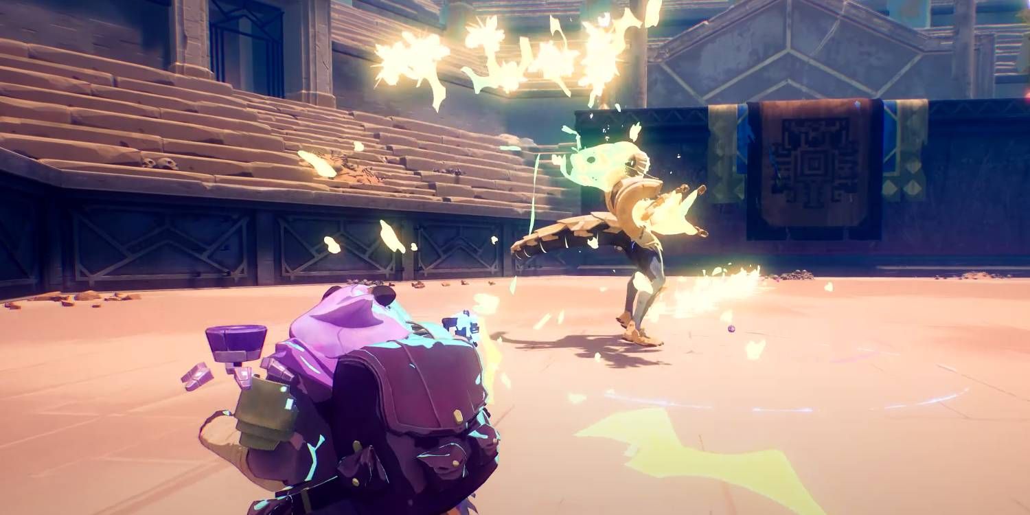 Hyper Light Breaker Exus using flaming orb attack to go after character.