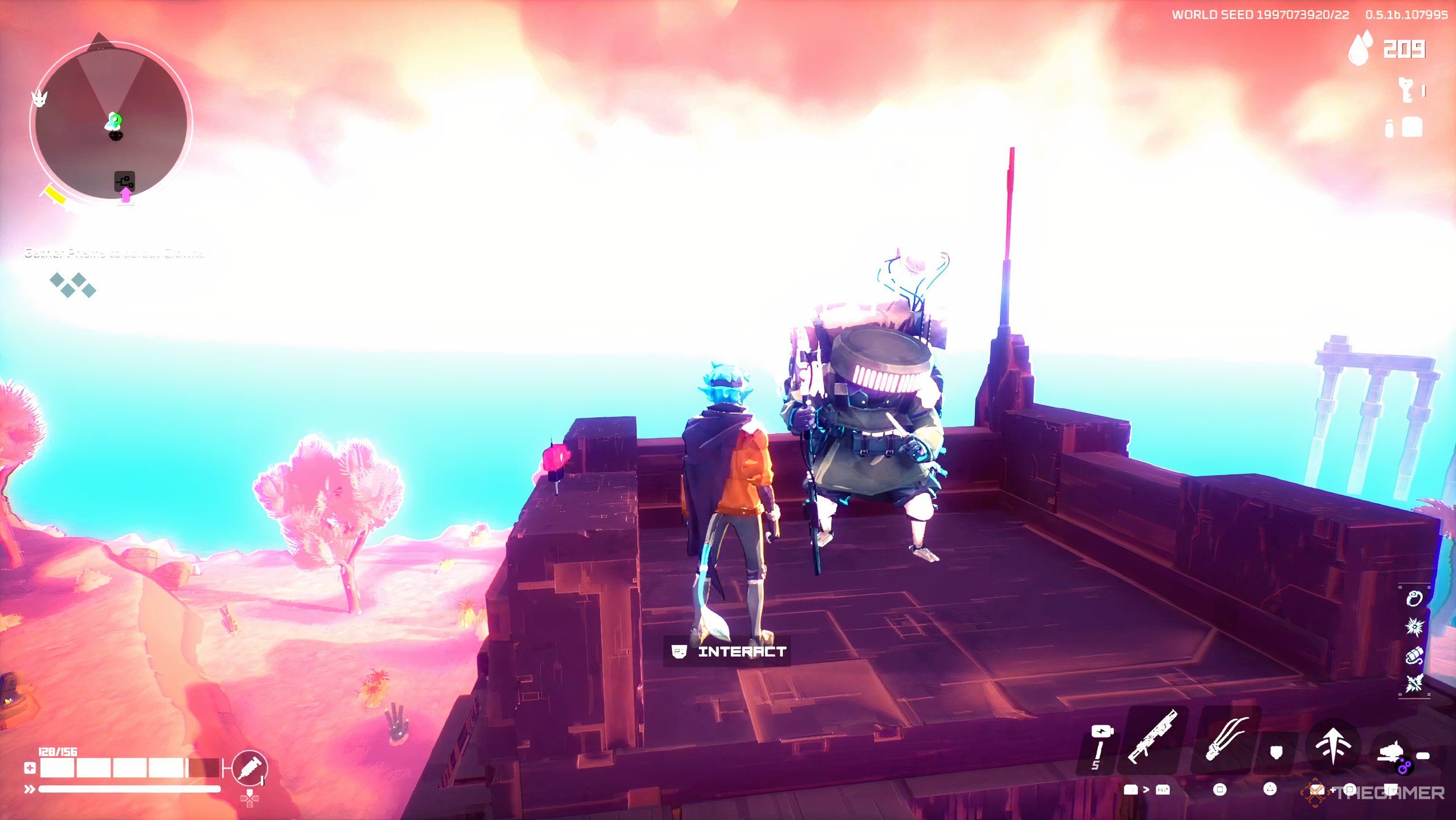 A vendor character selling items in Hyper Light Breaker.