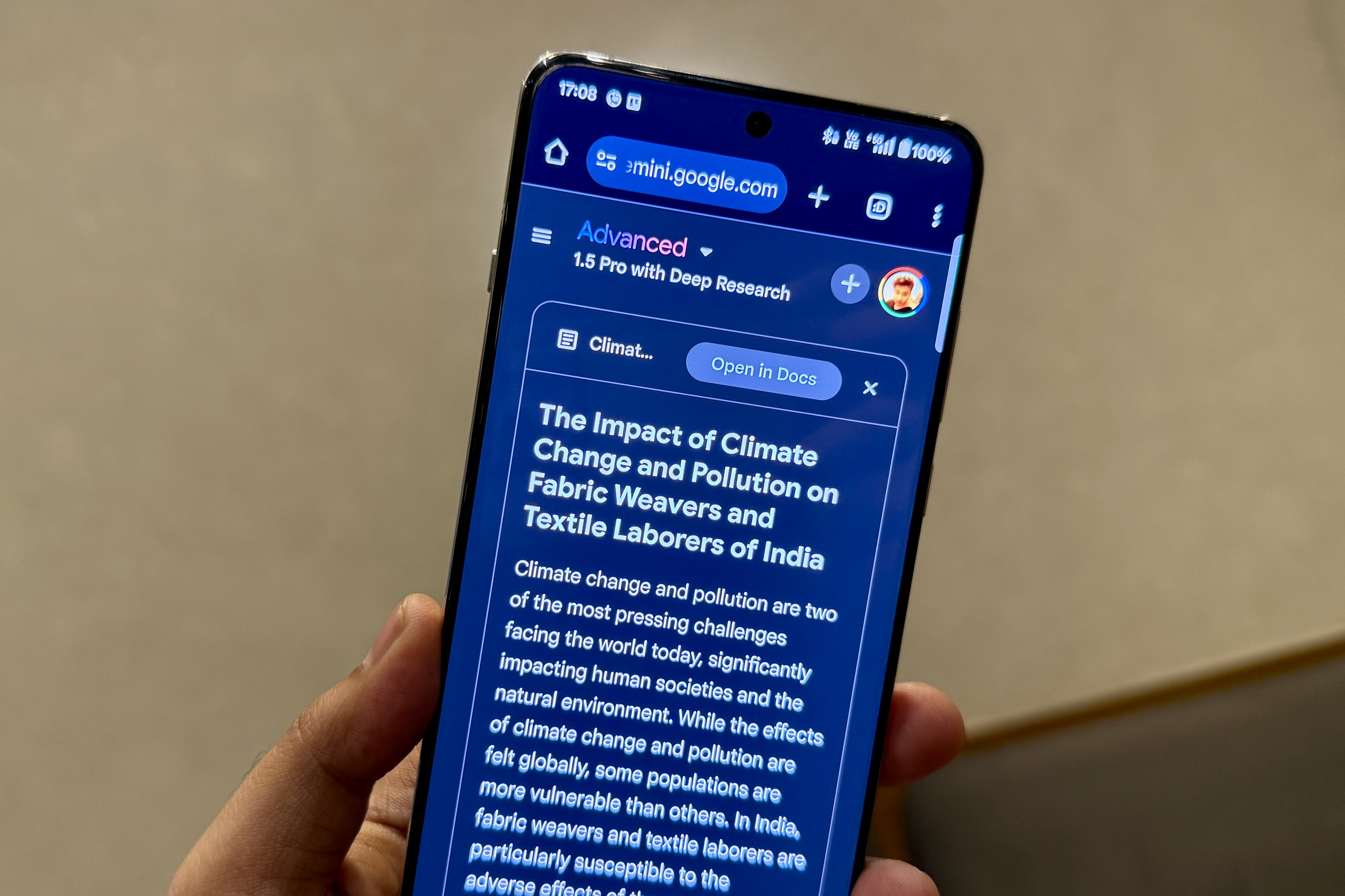 Utilizing Gemini’s Deep Research feature on a smartphone.
