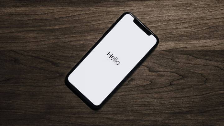 a phone displaying a greeting