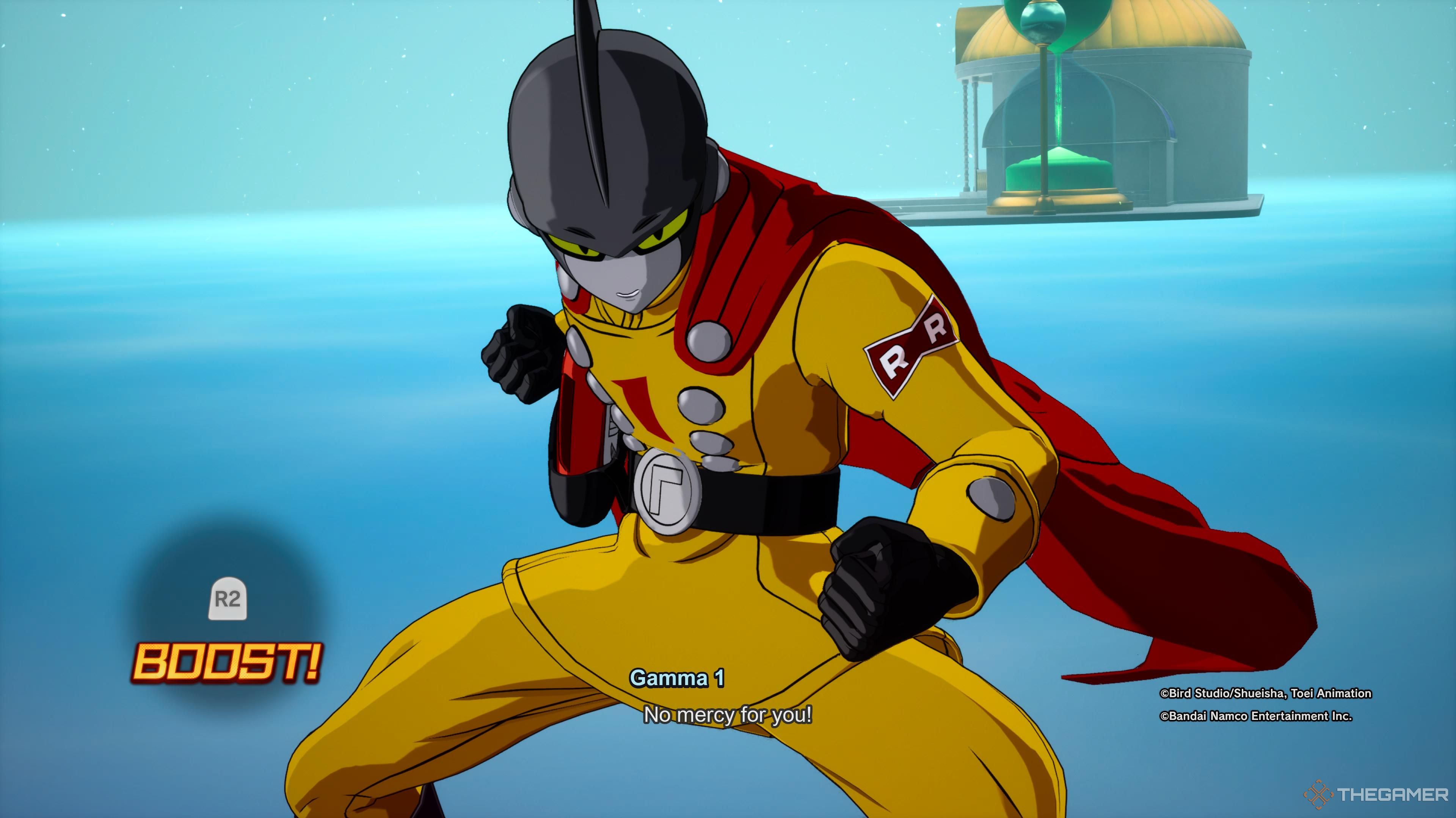 Gamma 1 takes a readying stance to bound towards his opponent in Dragon Ball: Sparking Zero.