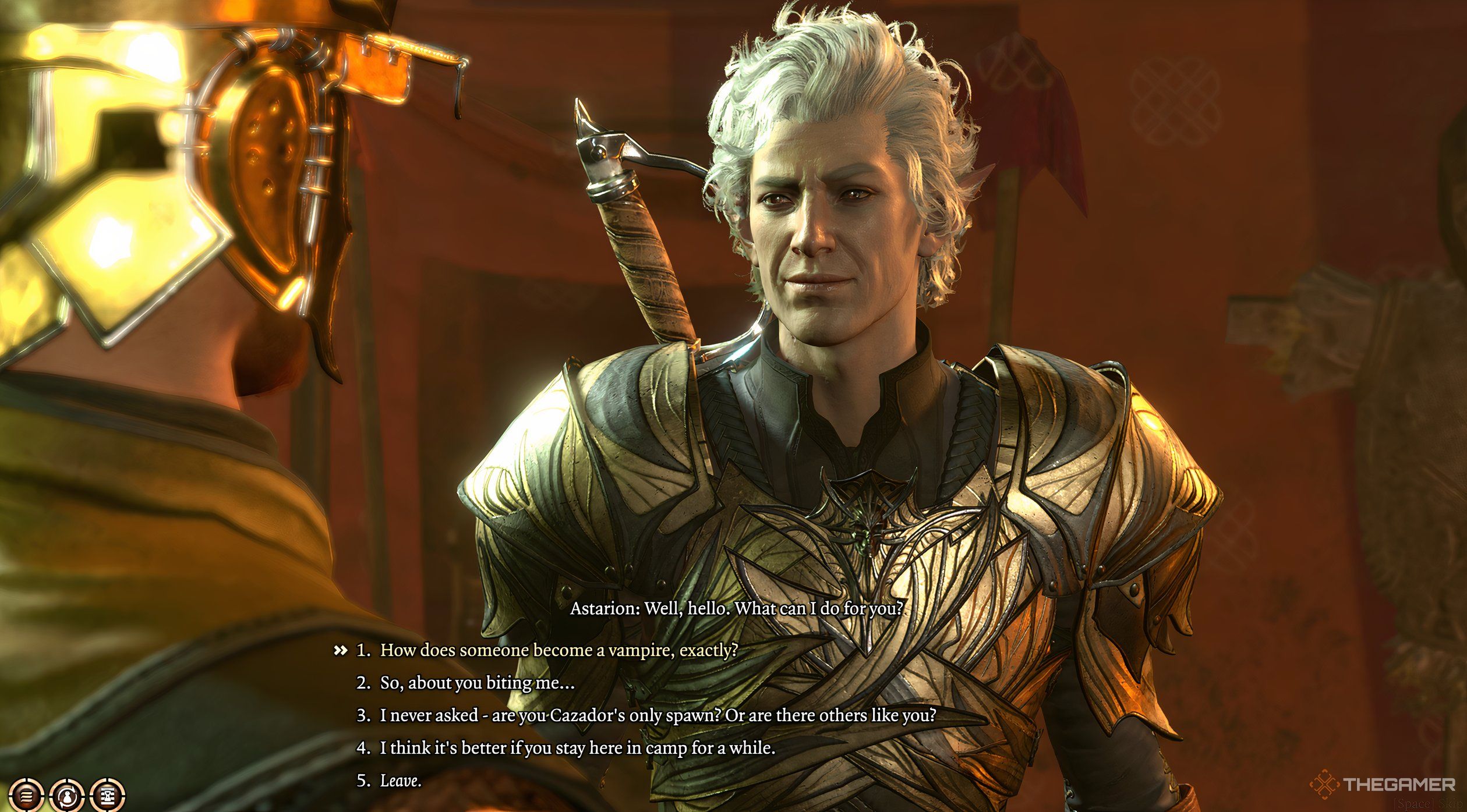 Astarion communicating with Tav in Baldur's Gate 3.