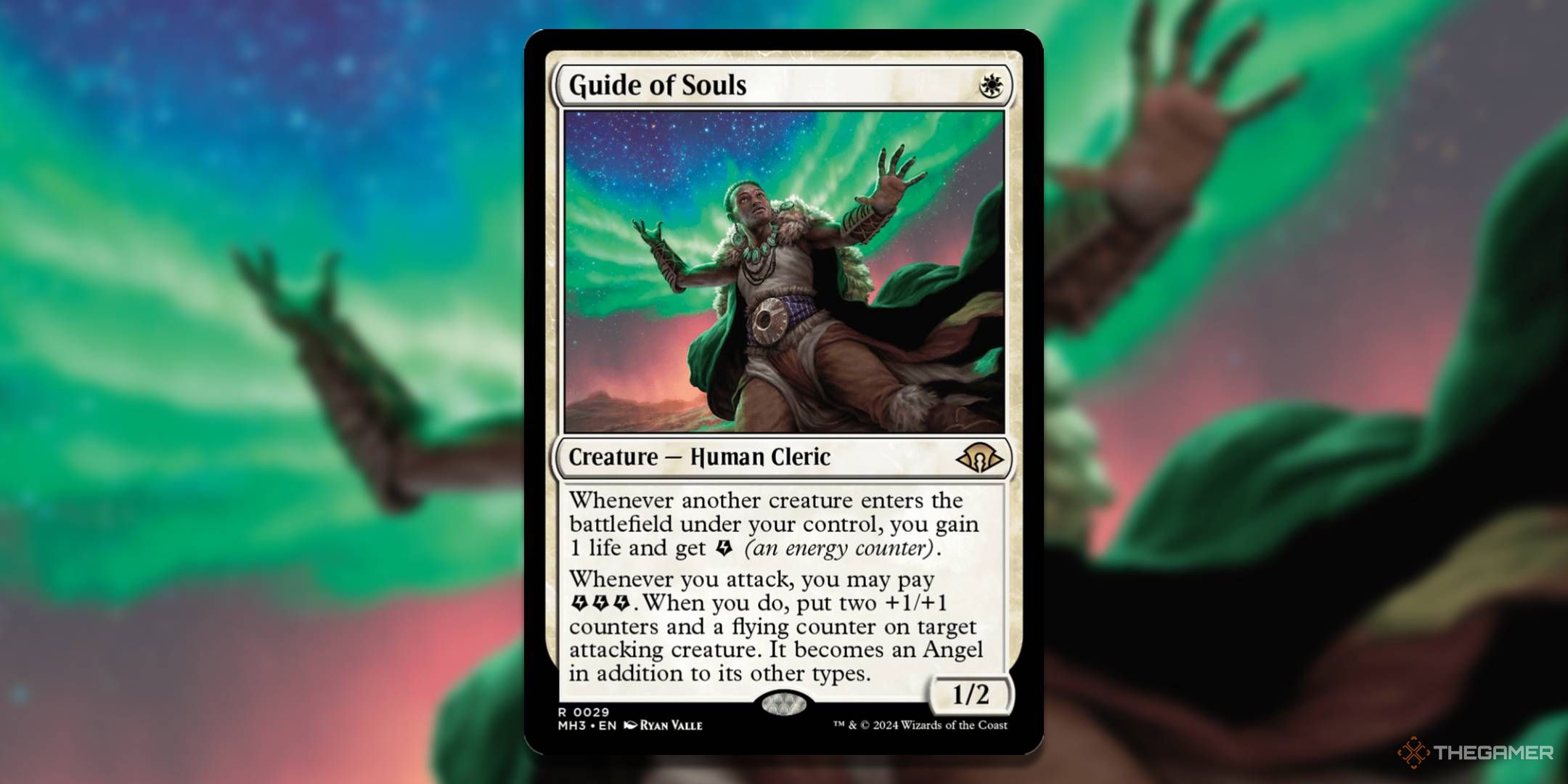 MTG Guide of Souls card with the art in the background.