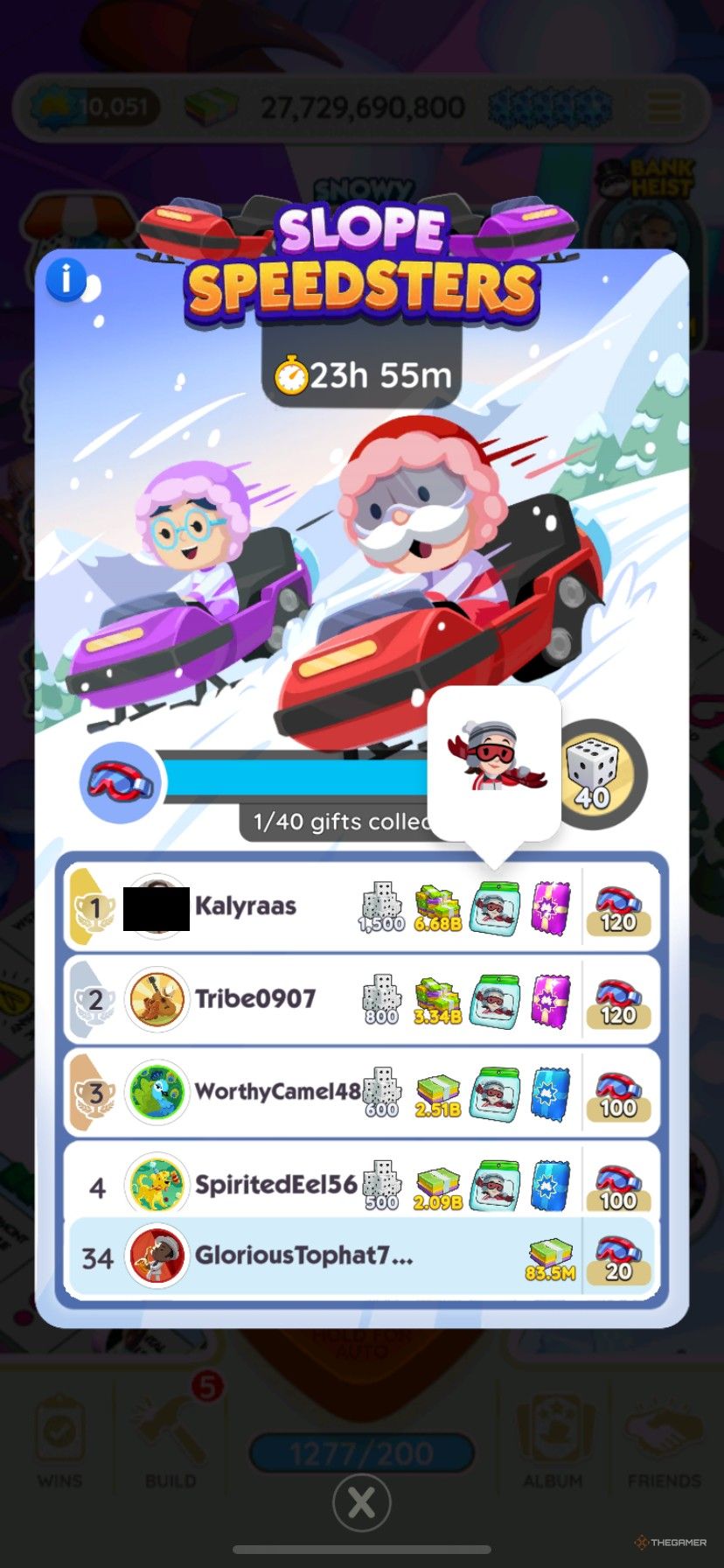 A leaderboard in Slope Speedsters displaying the new emoji as the top prize for the leaderboard tournament in Monopoly Go.