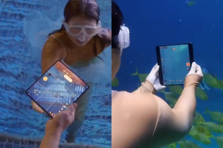 User utilizing the Oppo Find N5 underwater.