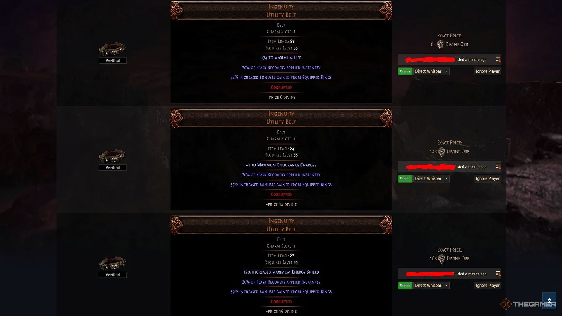 Player navigating the Path of Exile 2 Trade Website in search of various rolls of Ingenuity Utility Belt.