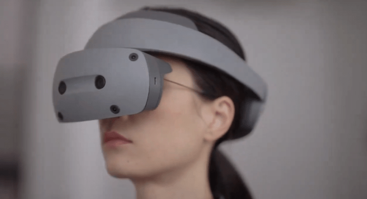 The Sony XR headset being worn on a person's face.