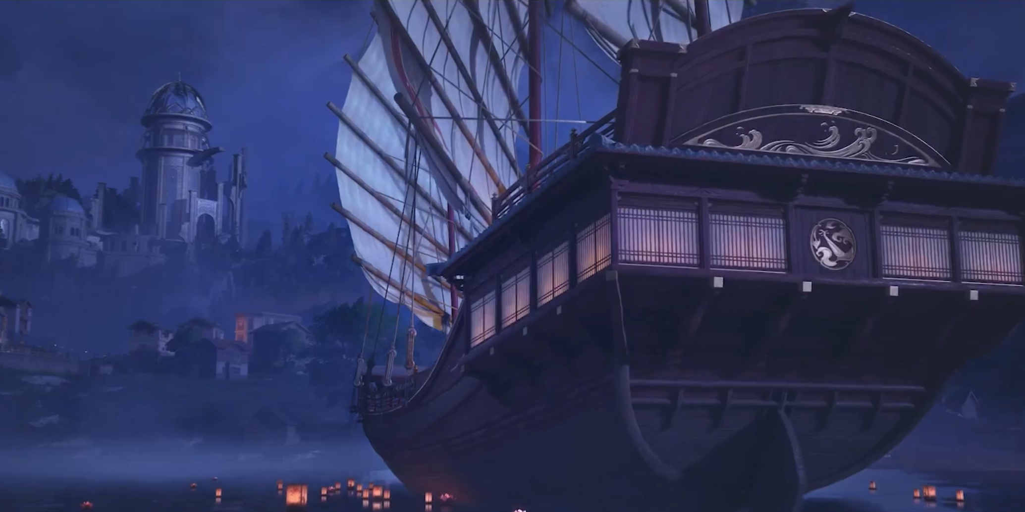 A mysterious ship approaching Florawish in Infinity Nikki