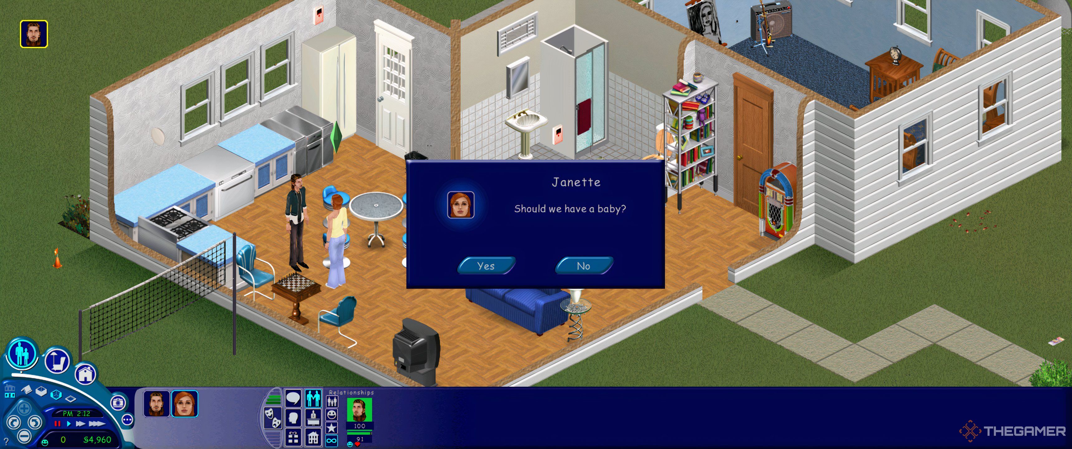 Having a baby pop up dialogue in The Sims 1.