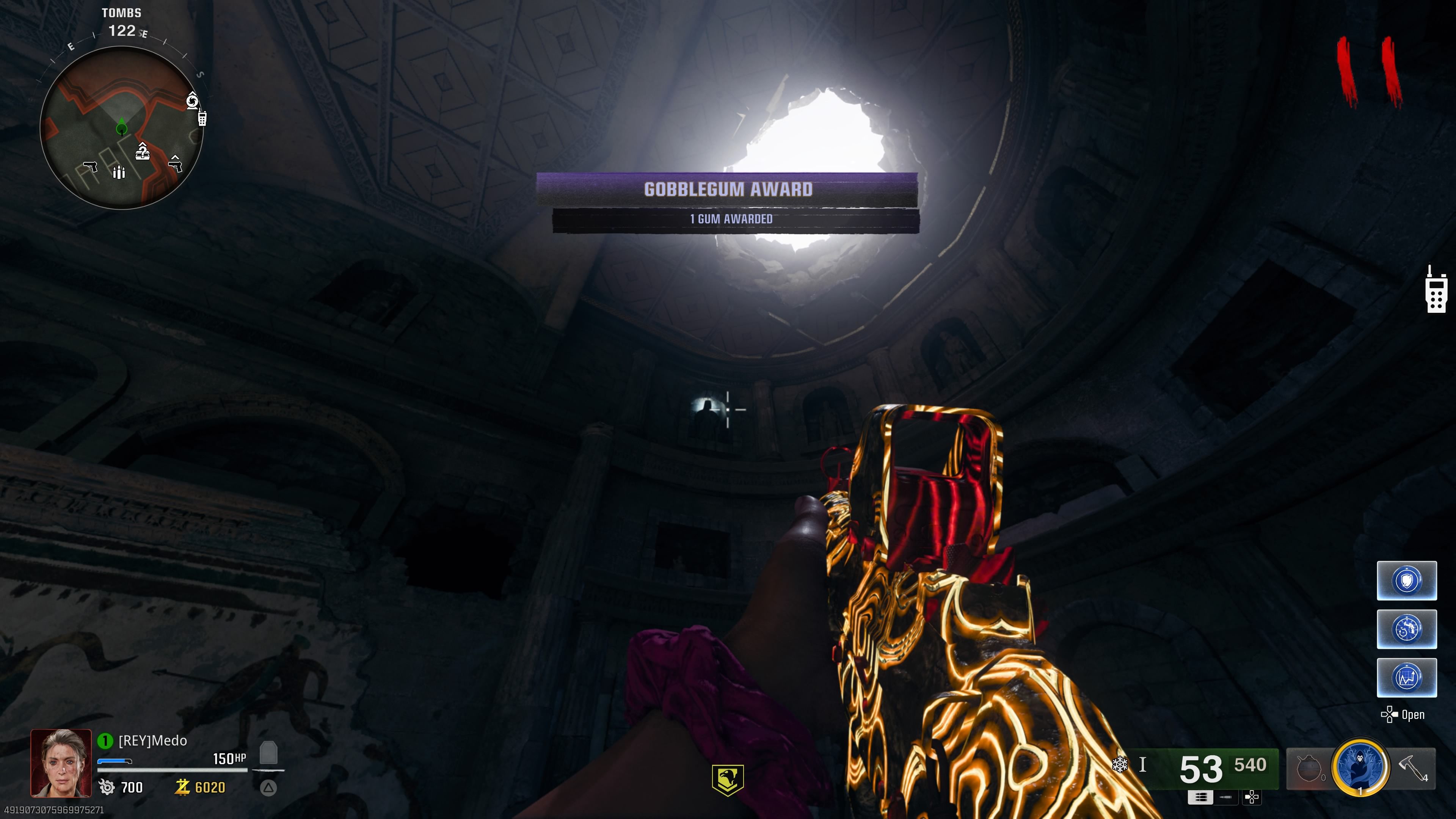 Player looking at a statue above with its head emitting light - BO6