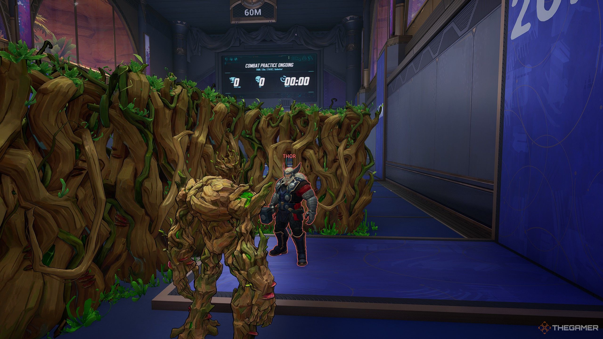 Groot trapping Thor in a forest of walls in Marvel Rivals.