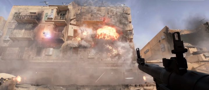 A building being hit by an RPG in Battlefield 6.